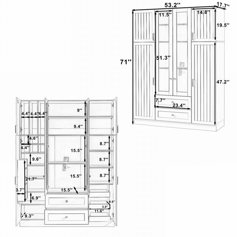 Modern 71" Tall Kitchen Pantry with Storage Cabinet, 6 Doors , Drawers, Adjustable Shelves,Pull-out Trays and Wine Rack