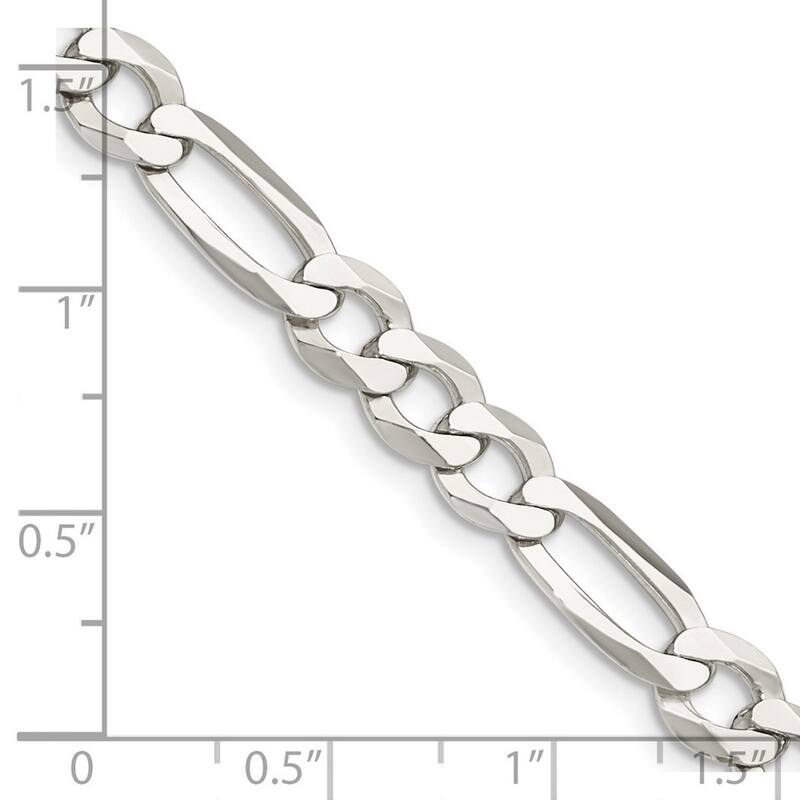 Curata 925 Sterling Silver 7.5mm Polished Flat Figaro Chain Necklace