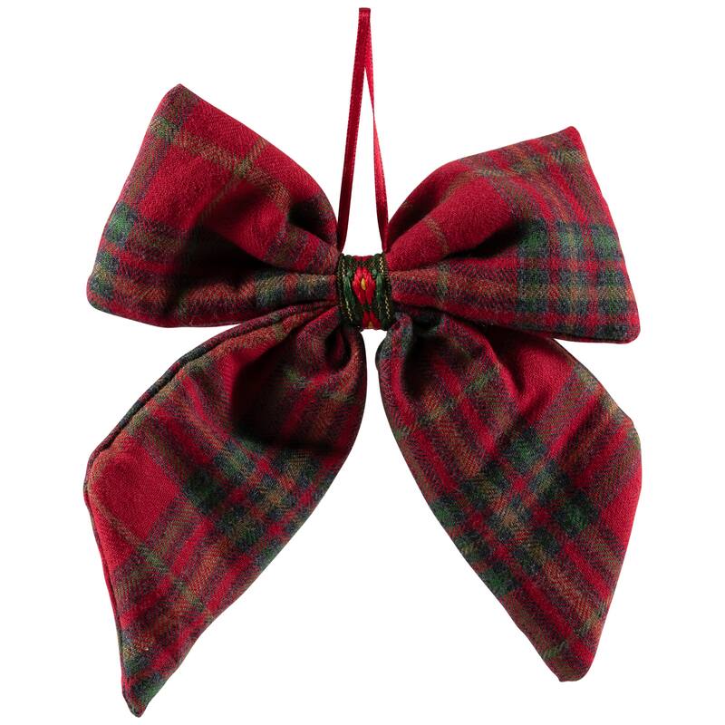 Plush Plaid Bow Christmas Ornaments - 7.5" - Set of 4