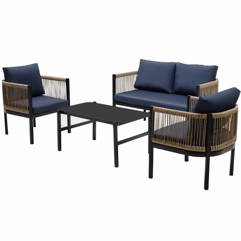 4-Person Outdoor Sofa Set with Removable Cushions for Garden Backyard and Balcony Entertaining Comfort
