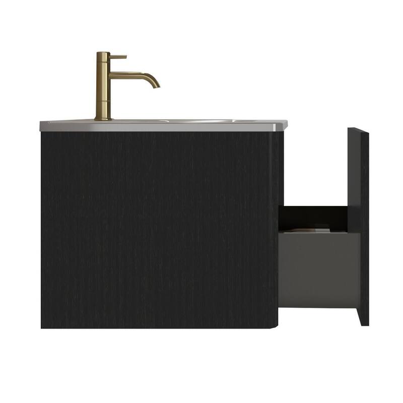 GDFStudio - Etna Floating Bathroom Vanity with Integrated Ceramic Sink, Modern Handle-Free Wall-Mounted Design, Pre-Assembled