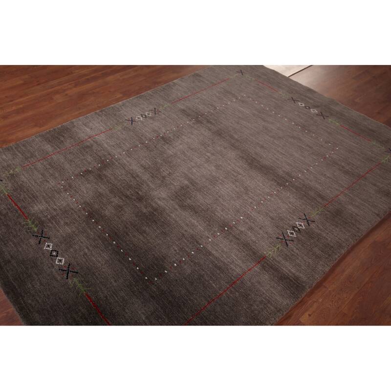 Brown Gabbeh Oriental Area Rug Hand-Knotted Wool Carpet - 5'0"x 6'11"