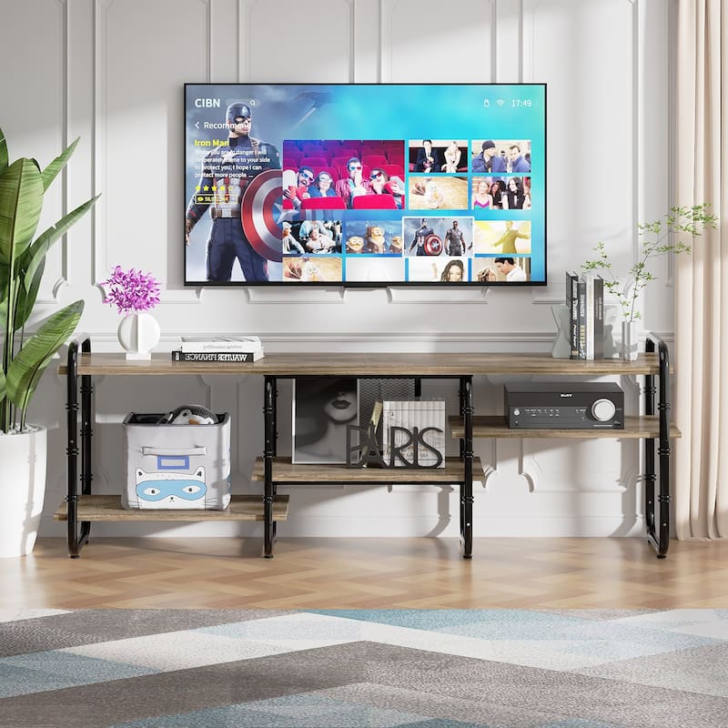 VECELO 55/63/71 Inch Industrial TV Stand with Open Storage for TV up to 71 inch Entertainment Center TV Console Table