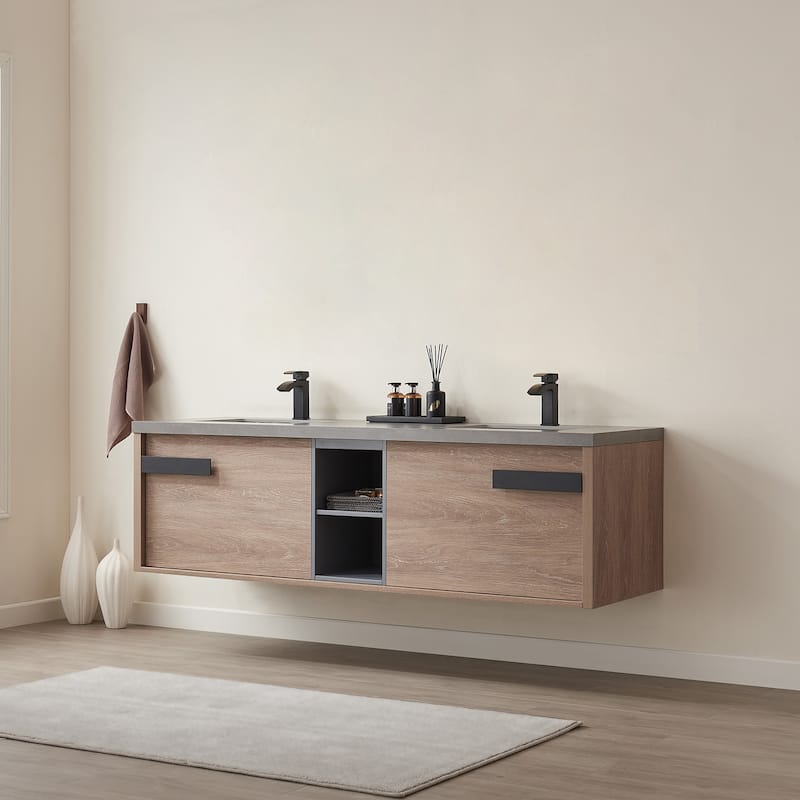 Carcastillo 72" Double Wall-Mount Vanity with Stone Top