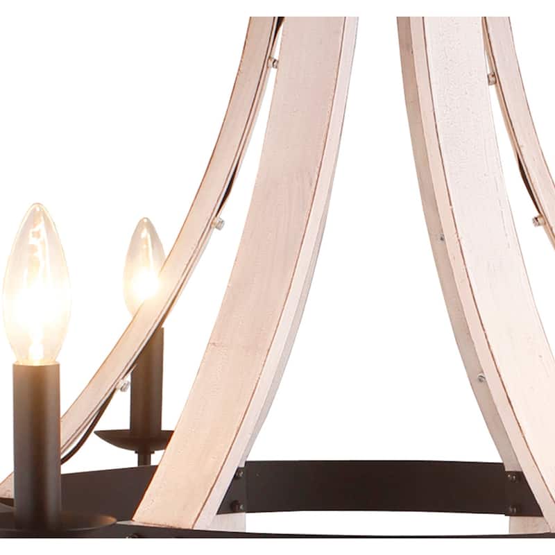 Cassidi 6 light chandelier in Antique White wood and Matte black metal