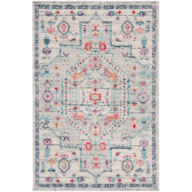SAFAVIEH Madison Darline Vintage Boho Oriental Rug - 4' x 6' - Light Grey/Fuchsia