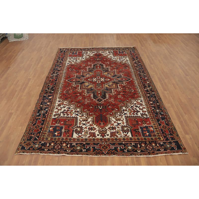 Hand Knotted Oriental 100% Wool Carpet Traditional Medallion Oranges & Rust Heriz Area Rug - 10' 8'' X 7' 6''