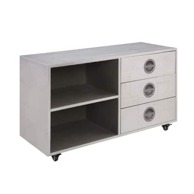 3 Drawer Metal Cabinet with Aluminum Patchwork and 1 Shelf, Silver