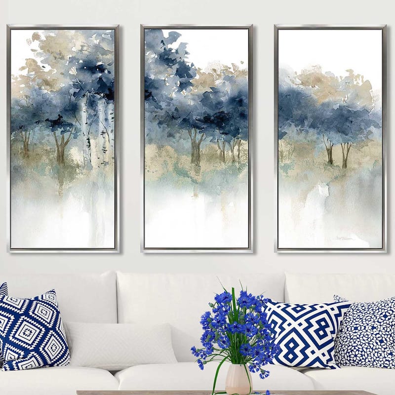 "Waters Edge" Print in Floating Canvas, Set of 3 - Blue