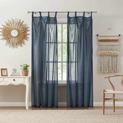 Mia Gauzy Knotted Tip Top Sheer Curtain Panel, 26"x87"