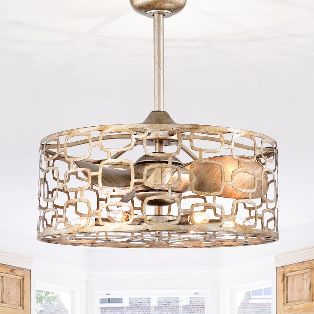 Anistara Modern Rustic Brass 6-light Ceiling Fandelier w/Remote - Slver-Gold