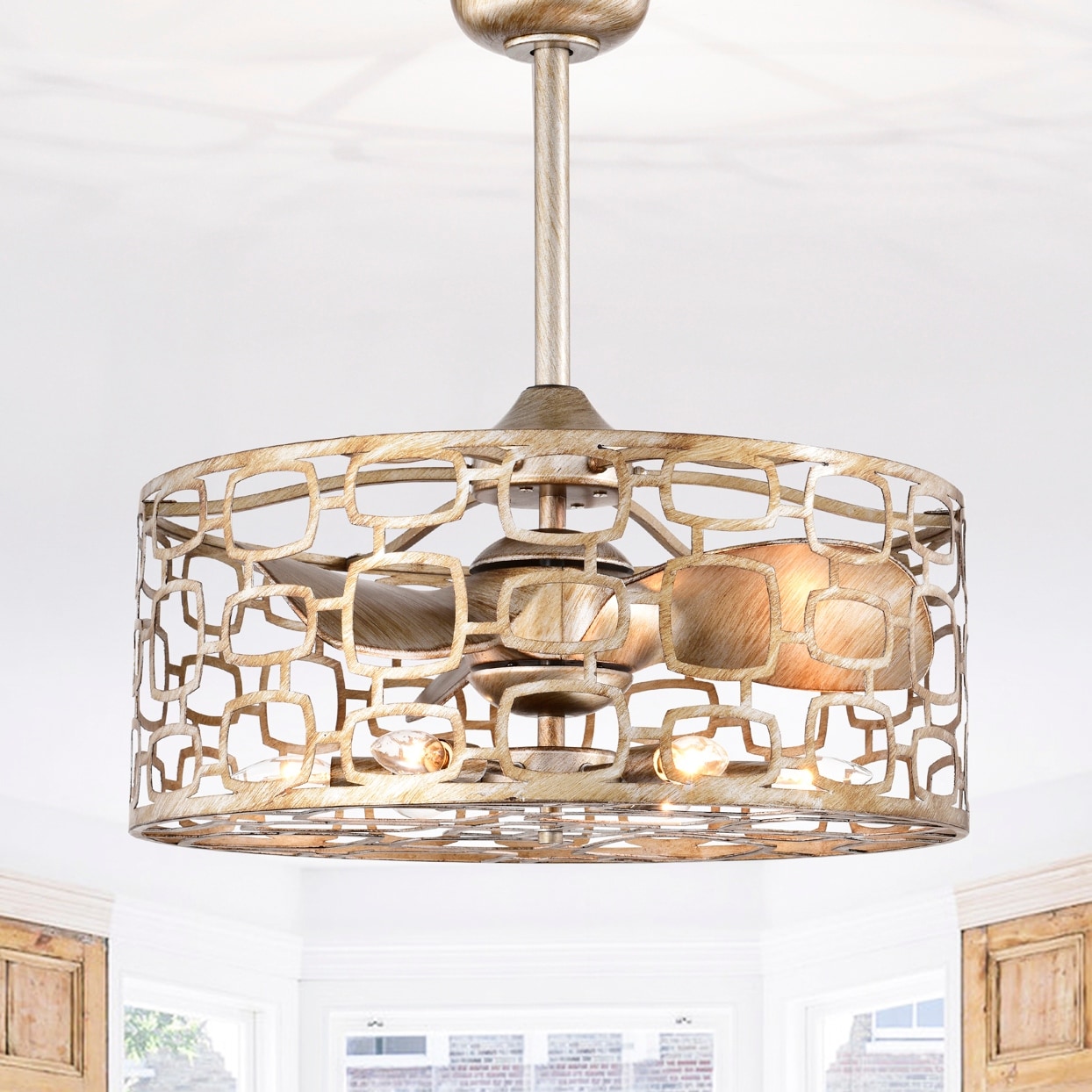 Warehouse of Tiffany Anistara Modern Rustic Brass 6-light Ceiling Fandelier w/Remote - Slver-Gold