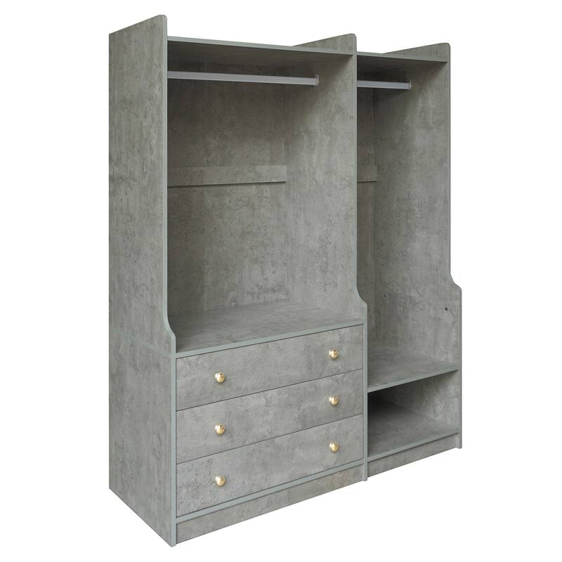 Wooden Open Wardrobe Storage Clothes Storage Cabinet with Dual Hanging Rods and Five Shelves Armoire for Bedroom