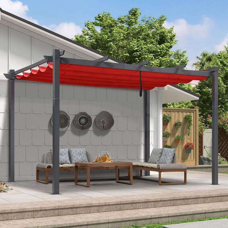 PURPLE LEAF Gazebo Outdoor Retractable Modern Yard Metal Grape Trellis Pergola with Canopy.