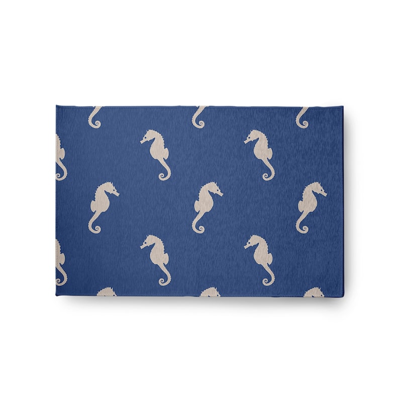 Sea Horses Beach Style Chenille Area Rug - Nautical Navy - 24" 36"