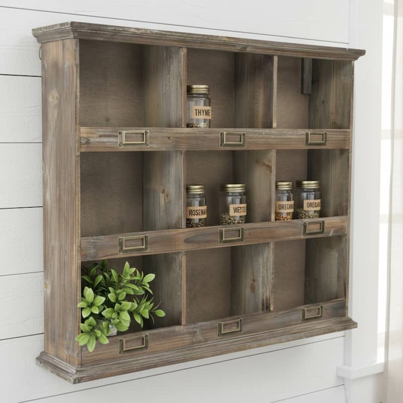 HomeRoots 27" Dark Brown Solid Wood Wall Mounted Display Stand