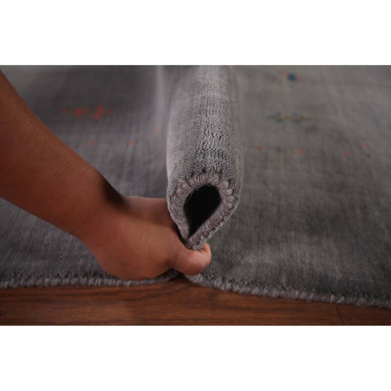 Tribal Gray Gabbeh Indian Area Rug Hand-Knotted Wool Carpet - 8'1"x 9'11"