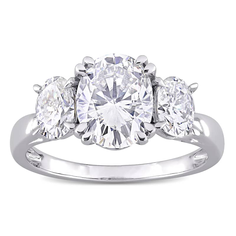 Miadora 3ct DEW Oval-cut Moissanite 3-Stone Engagement Ring in 10k Gold