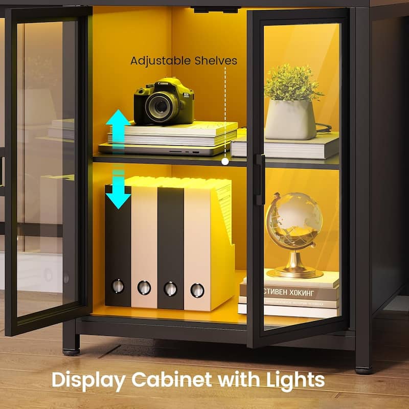 L Shaped Gaming Desk Drawers Computer Desk with Display Cabinet