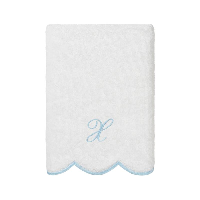 Authentic Hotel and Spa 100% Turkish Cotton Blue ADORNIA Scallop Personalized 3 Piece Towel Set - 3 Piece Set