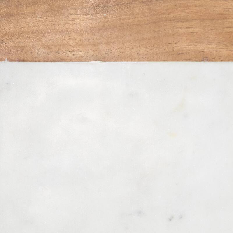 Foreside Home & Garden Small Square White Marble and Wood Kitchen Serving Cutting Board - 10x7x0.5