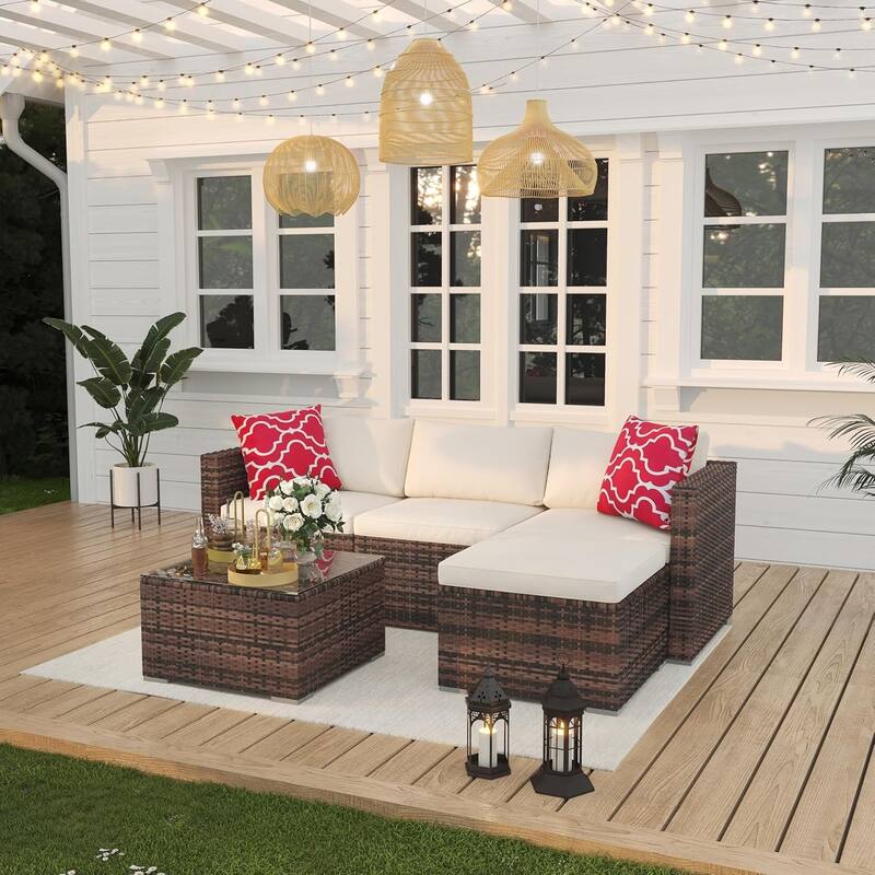 5-Piece Patio Furniture Set, Weather Patio Set - PE Wicker