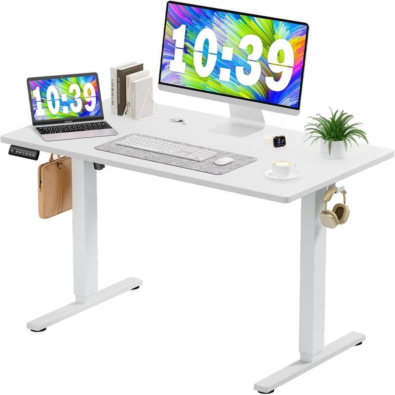Standing Desk with Double Drawer - White