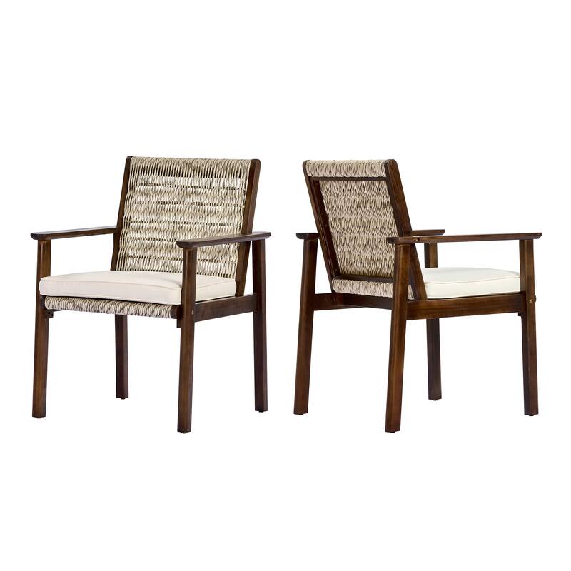 Christopher Knight Home - Outdoor Acacia Wood Dining Arm Chair with Wicker Back and Waterproof Cushions