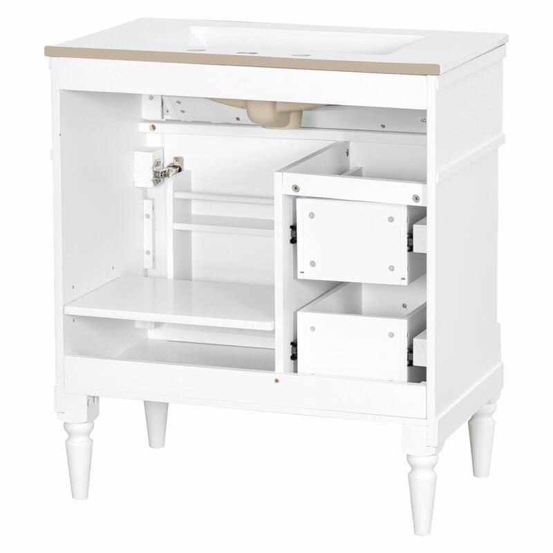 36" Bathroom Vanity with Sink, Freestanding Bathroom Cabinet with Ceramic Basin, Flip Drawer