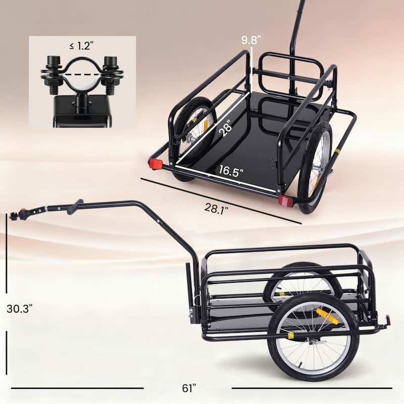 Aosom Folding Bike Cargo Trailer Cart with Seat Post Hitch