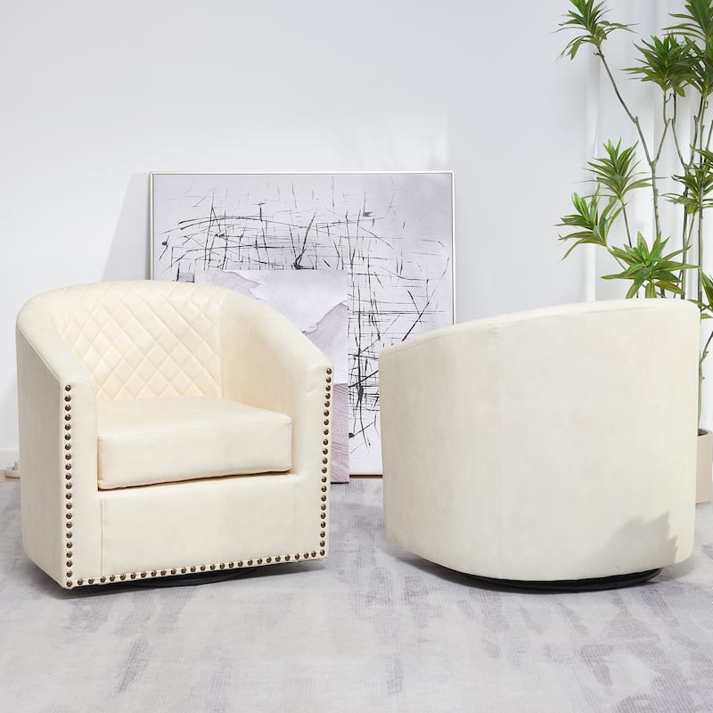 KINWELL 29" Wide Tufted PU Leather Swivel Barrel Chair (Set of 2)