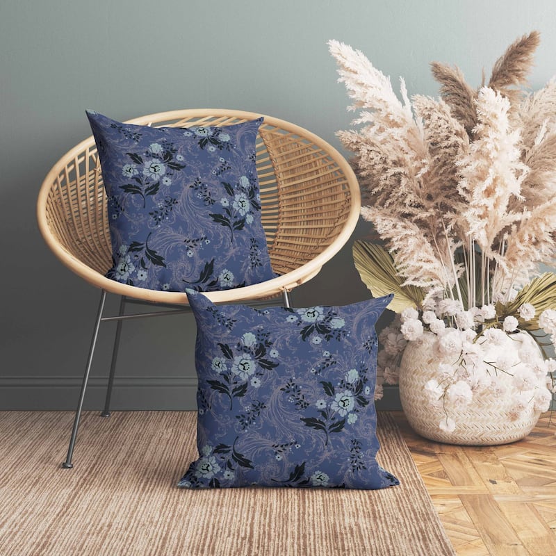 Meadow Strokes Indoor/Outdoor Reversible Throw Pillow Blue and Gray
