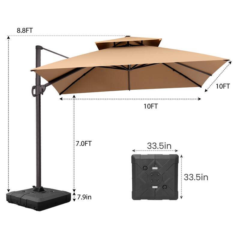 Pellebant Outdoor 10 FT Square Cantilever Patio Umbrella with Wheel Base
