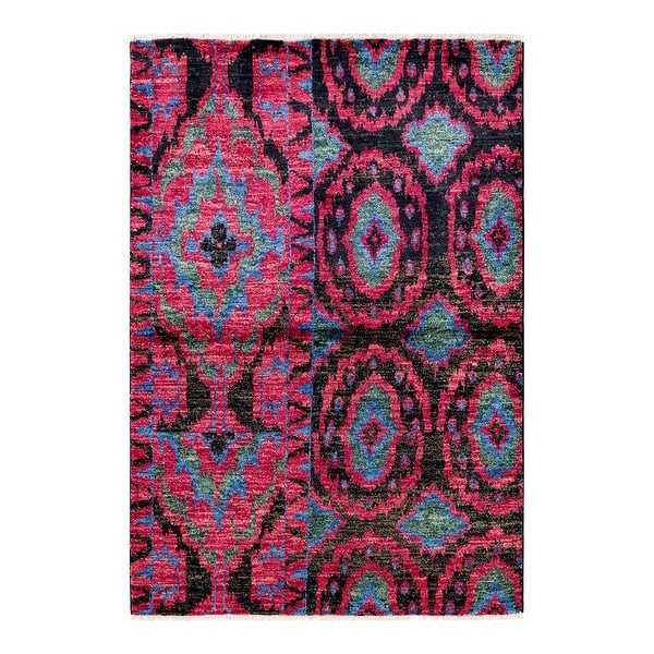 slide 1 of 8, Modern, One-of-a-Kind Hand-Knotted Area Rug - Purple, 4' 1" x 5' 9" - 4' 1" x 5' 9"