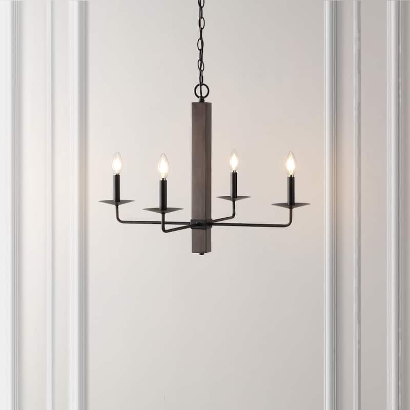 SAFAVIEH Lighting Mabell Farmhouse 4-Light Adjustable Chandelier (LED Bulbs Included) - 28 In. W x 28 In. D x 25.5-84.5 In. H