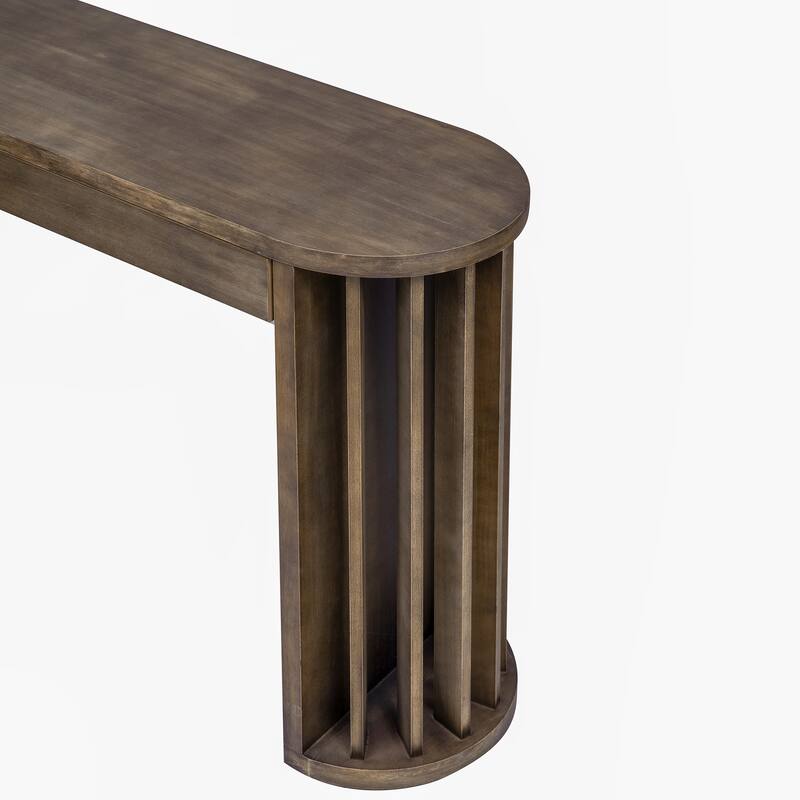 Modern Console Table Oak Veneer Sofa Table Entryway Table with 2 Drawers, for Entrances, Hallways and Living Rooms