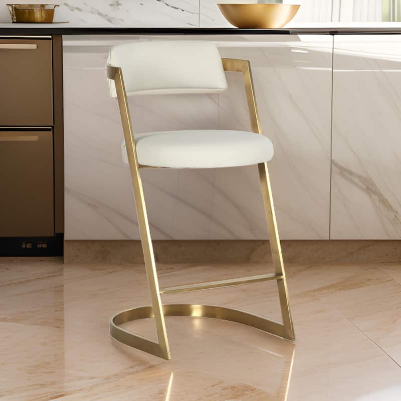 Cid Sandra Counter Height Stool Chair, Beige Pleather, Gold Steel Frame