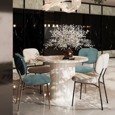 Modern 4-Person Dining Set: Bamboo & MDF Table with Fabric Chairs, Metal Legs - Space-Saving Kitchen/Dining Room Furniture
