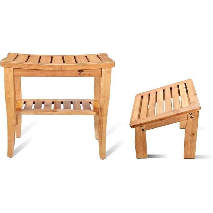 ToiletTree Products Deluxe Wooden Bamboo Shower Seat Bench with Underneath Storage Shelf and Foot Stool Bed Bath Beyond 33182617
