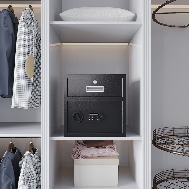 Roomfitters 1.69 Cubic Feet Steel Security Safe Box with Electronic Keypad and Alarm, Anti-Theft, Black