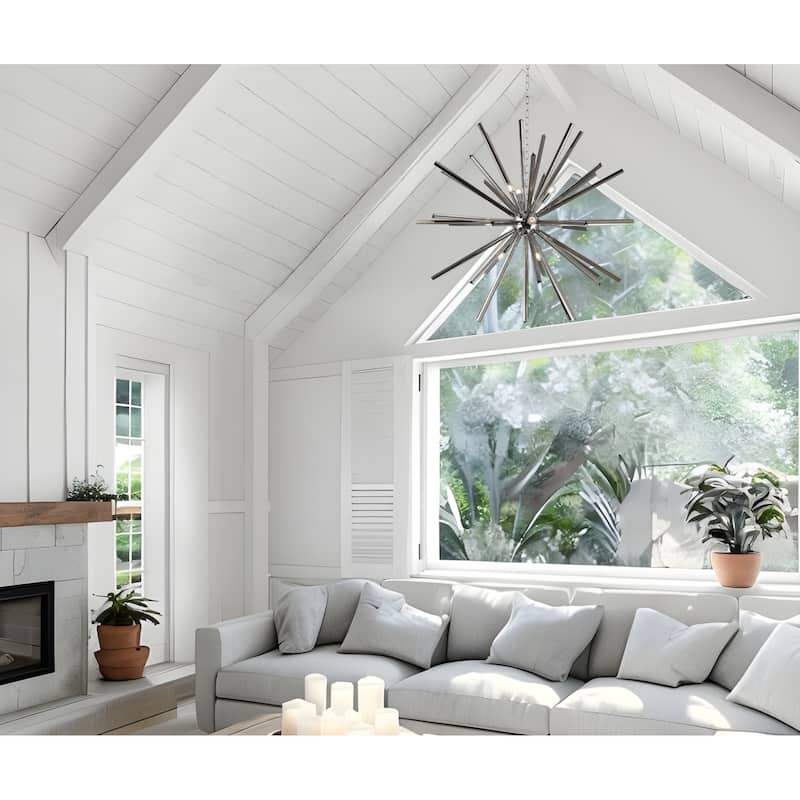 47" Large Dimmable Sphere Chandelier - 9-Light Sputnik Statement Piece - Smoke Black