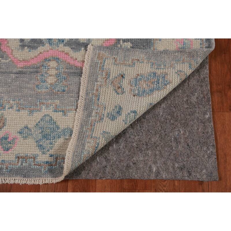 Hand Knotted Oriental 100% Wool Carpet Transitional Geometric Greys & Charcoal Oushak Runner Rug - 16' 1'' X 3' 5''