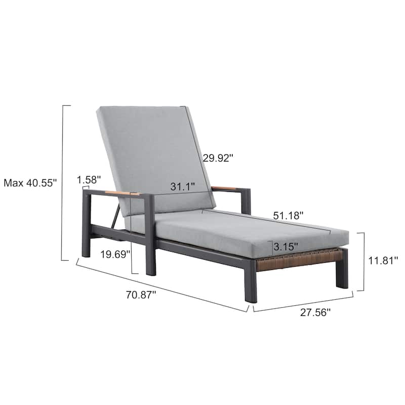 Arlo Teak & Wicker Aluminum Dual-Use Outdoor Chaise Lounge (Set of 2) - Black-Grey