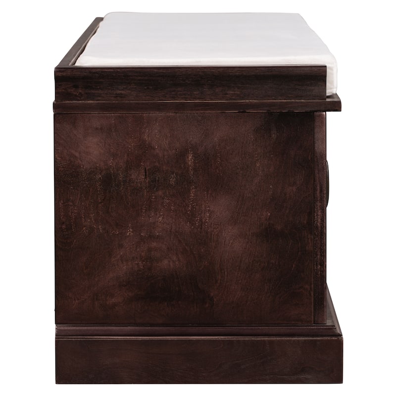 Storage Bench with 2 Drawers and 2 Cabinets, Shoe Bench with Removable Cushion for Living Room, Entryway