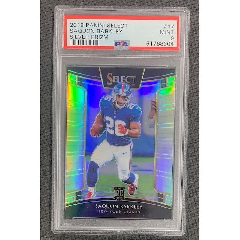 Saquon Barkley 2018 Panini Select Silver Prizm Football Rookie Card #17 Graded PSA 9 - 8' x 11'