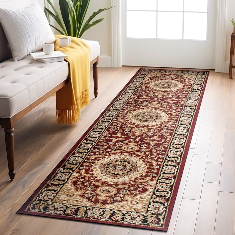 World Rug Gallery Traditional Oriental Medallion Area Rug - 2' 7" x 8' - Burgundy
