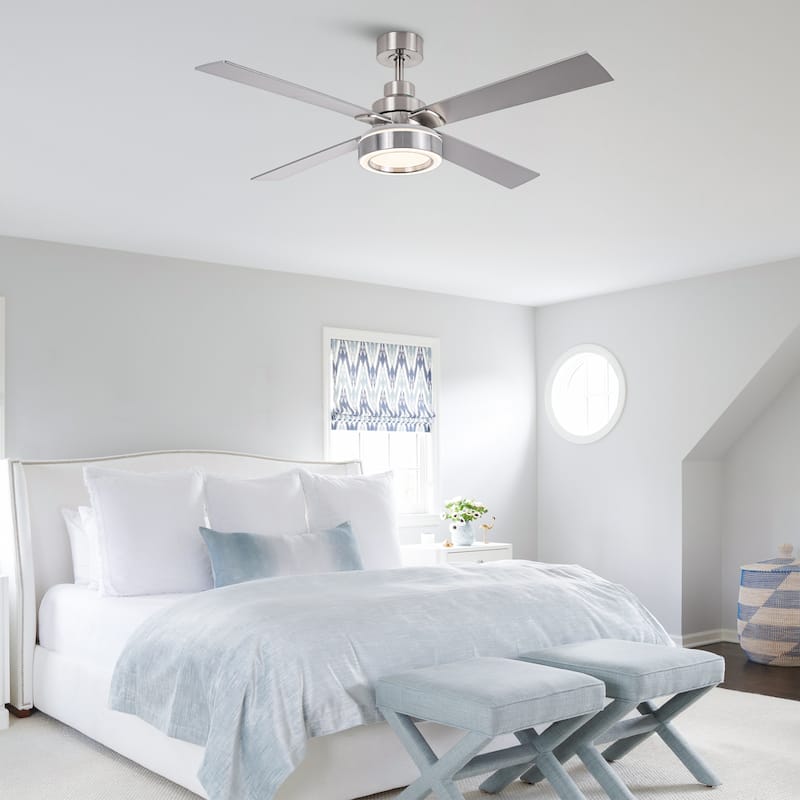 52" Modern Brushed Nickel Bedroom Ceiling Fan with Light and Remote Control