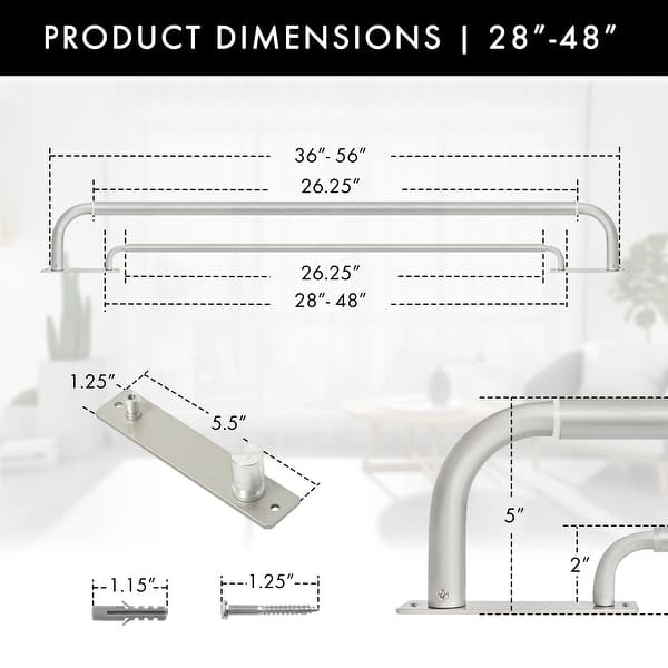 dimension image slide 8 of 21, Meriville Double Wrap Around Blackout Curtain Rod Set - 1-inch Diameter Front Rod and 5/8-inch Diameter Back Rod