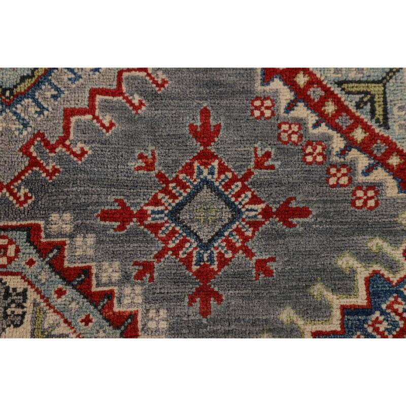 Oriental Geometric Kazak Area Rug Hand-Knotted Wool Carpet - 6'10" x 9'11"