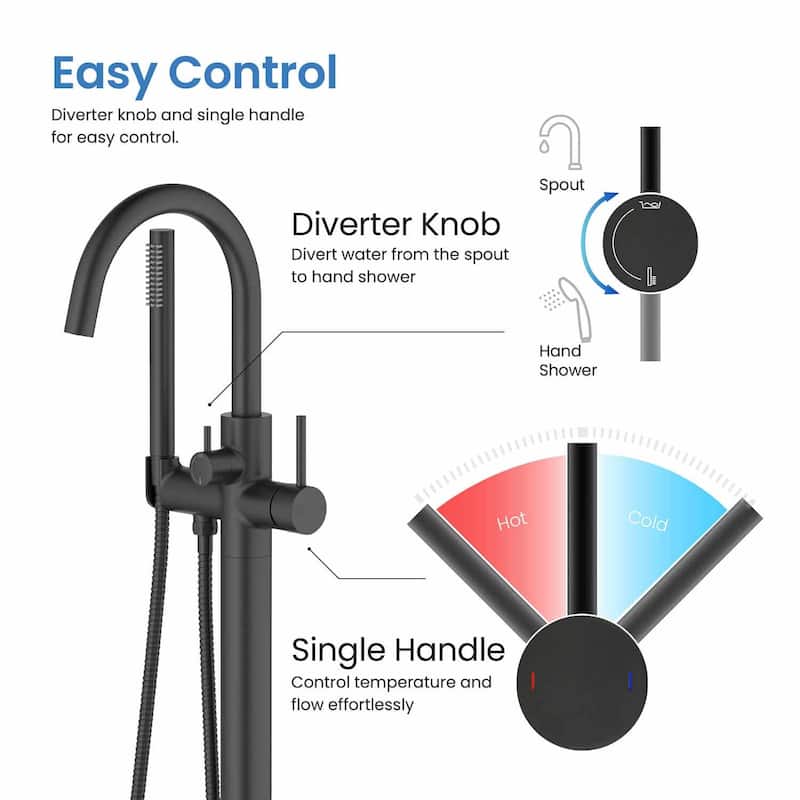 Circular Single Handle Floor Mounted Freestanding Tub Filler With Hand Shower